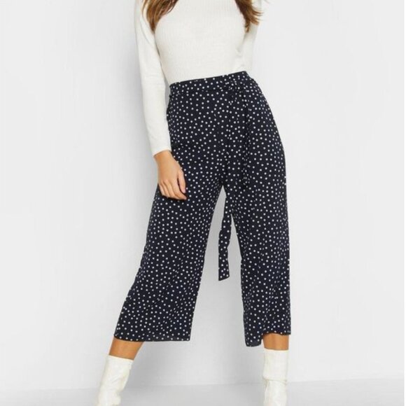 Philosophy Belted Culotte Pants Black with White Polka Dots Medium - Picture 1 of 9